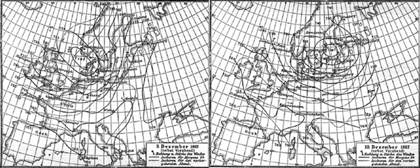 Погодная карта Европы на 9 и 10 декабря 1887 года